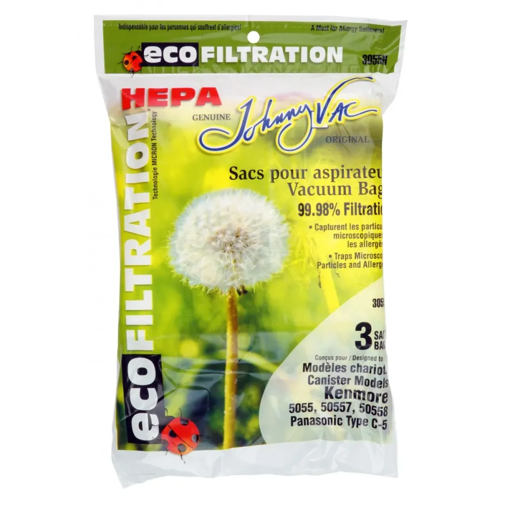 3055H - Sac microfiltre HEPA pour aspirateur Kenmore modèles 5055, 50557, 50558 et Panasonic type C-5 - 3/pqt