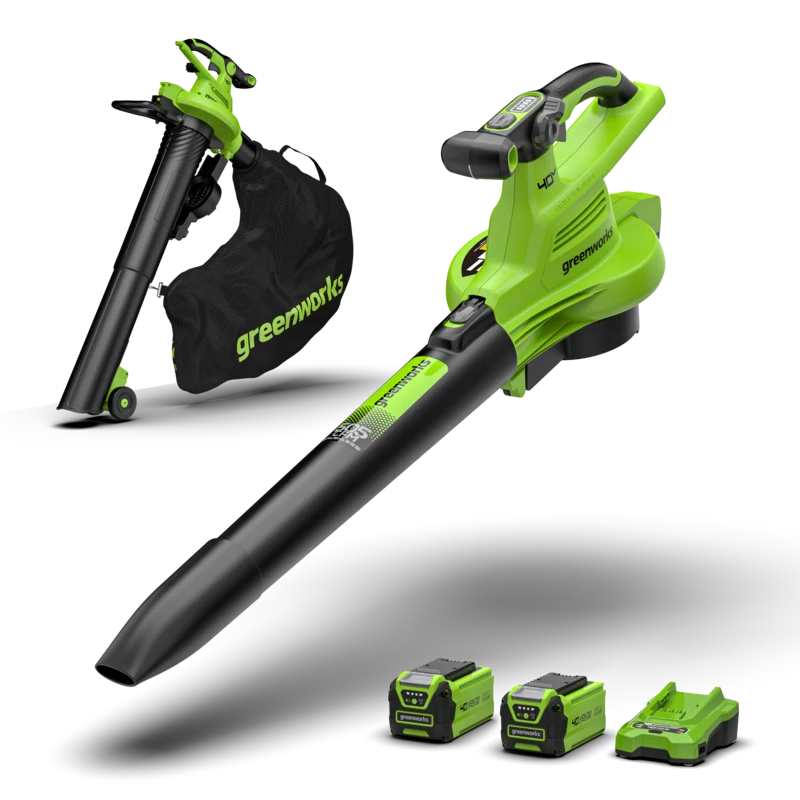 40V Souffleur / Aspirateur de feuilles 370 km/h - 2x Batteries 2Ah