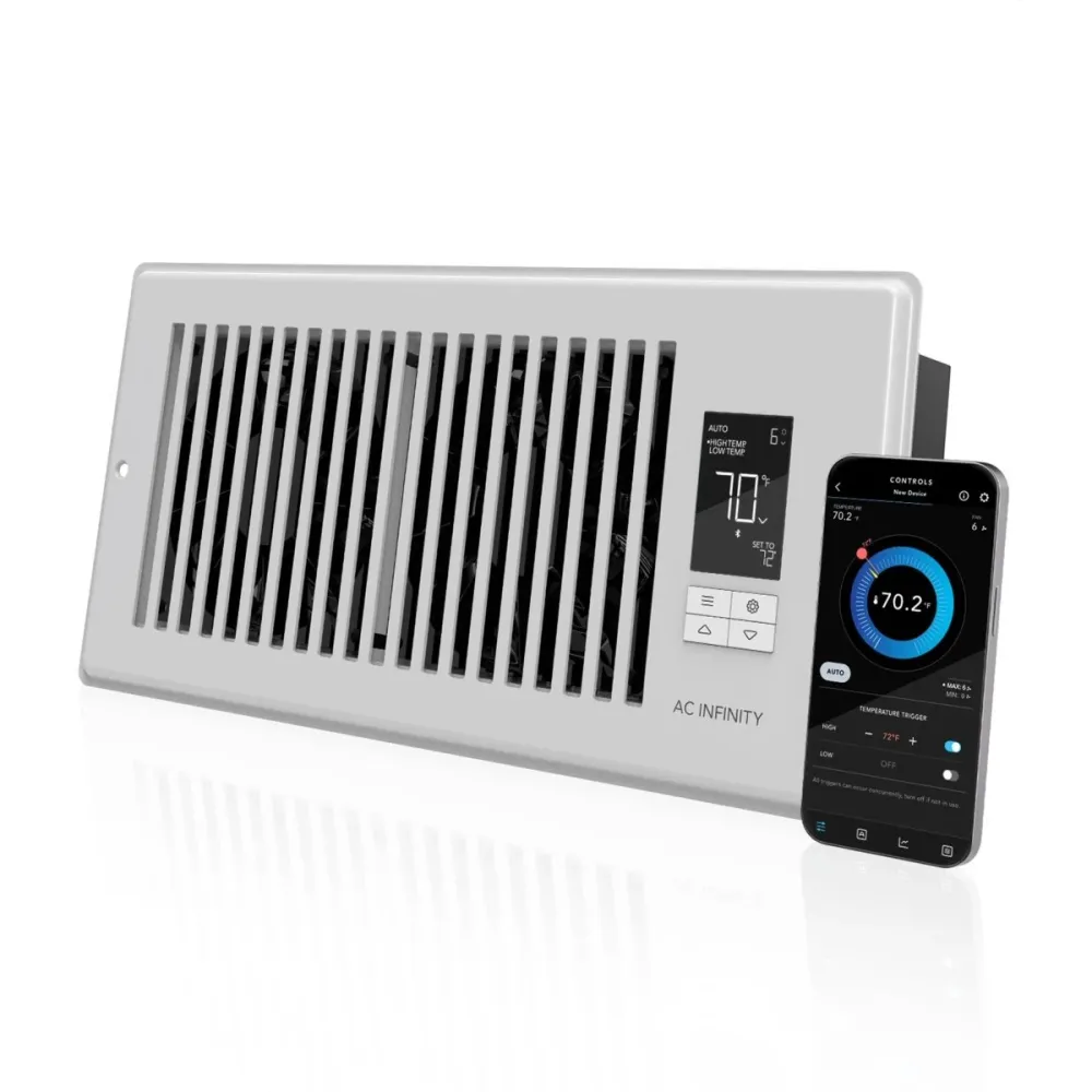 Quiet Register Booster Fan AC Infinity AIRTAP T4 Blanc 4" x 10"