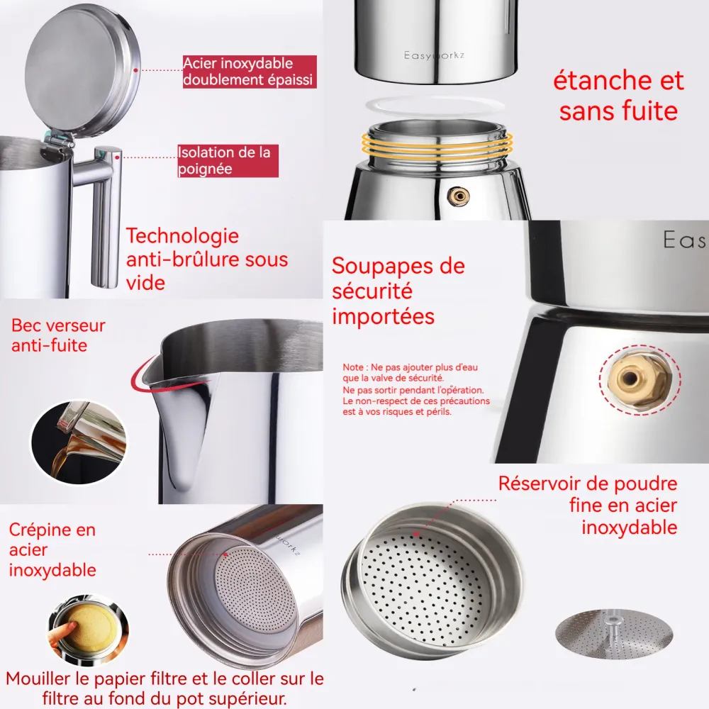 afetière italienne en acier inoxydable pour 10 tasses 500ml Pour induction à gaz et toutes les cuisinières Cafetière moka...