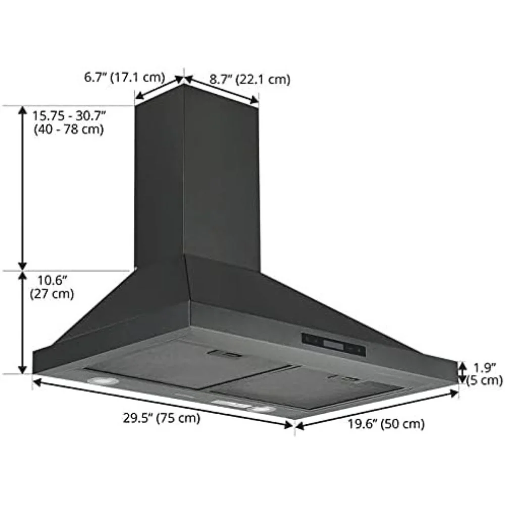 Ancona - -1574 Hotte de cuisine murale convertible 30 po, 450 CFM