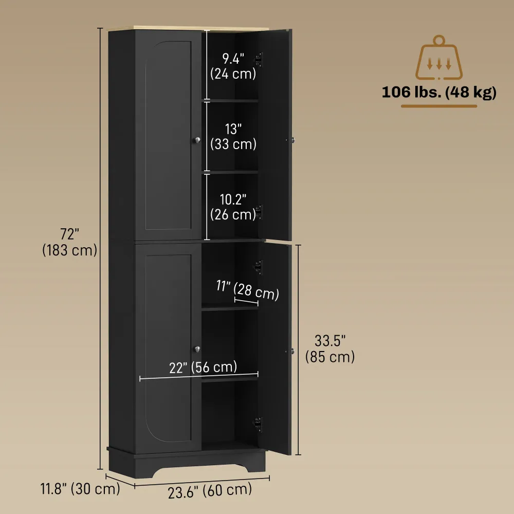 Armoire de rangement avec étagères réglables et 4 portes, noire. Aosom