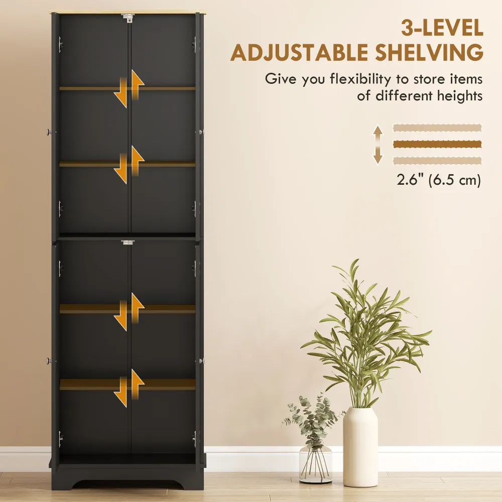 Armoire de rangement avec étagères réglables et 4 portes, noire. Aosom