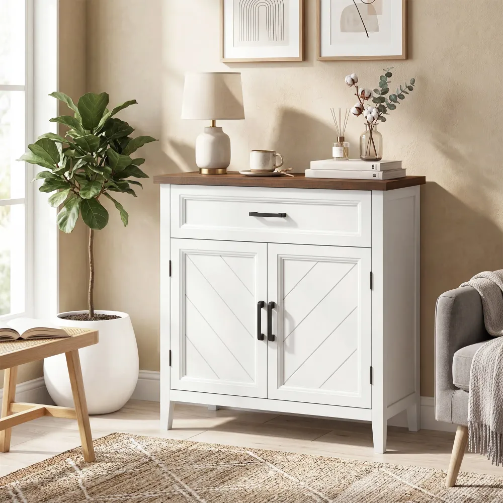 Buffet moderne de style ferme avec étagère réglable, rangement et 2 portes Aosom