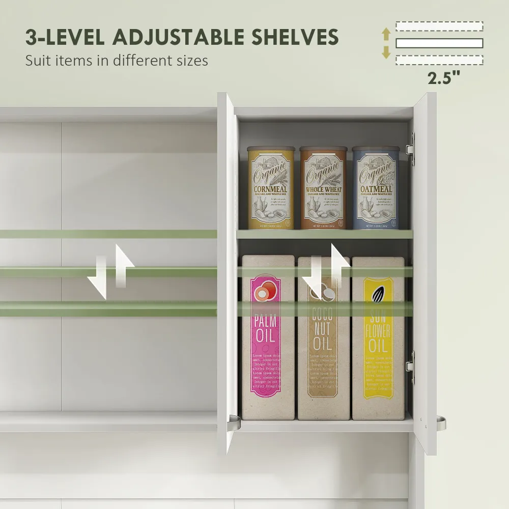 Buffet/Vaisselier de 71 po sur pied avec placards de rangement, tiroir, espace ouvert et support pour micro-ondes, blanc A...