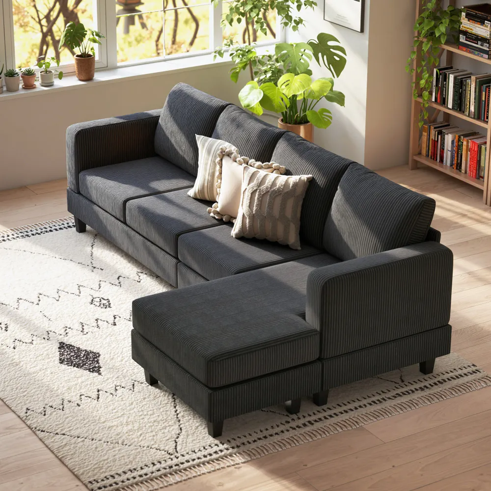 Canapé en L avec méridienne et coussin à ressorts pour salon ou chambre, gris anthracite Aosom