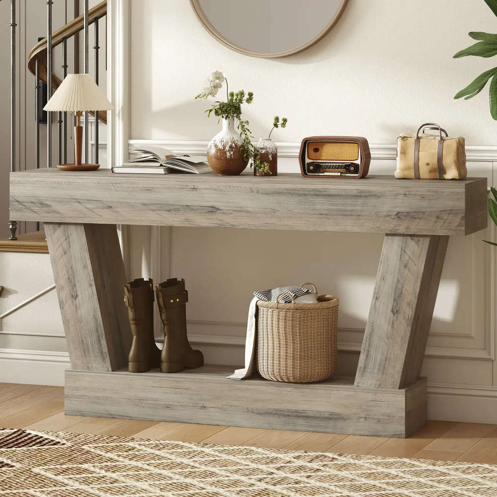 Console vintage avec étagère ouverte pour salon, marron clair Aosom