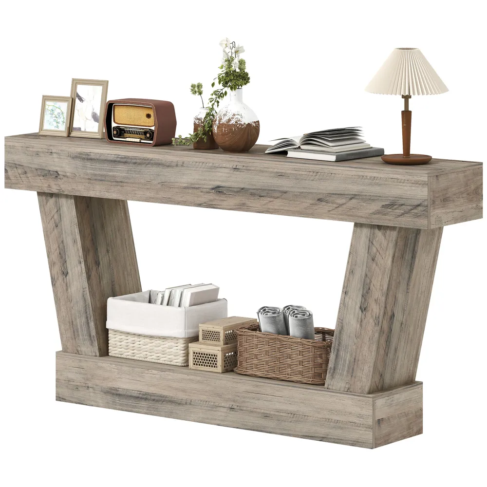 Console vintage avec étagère ouverte pour salon, marron clair Aosom