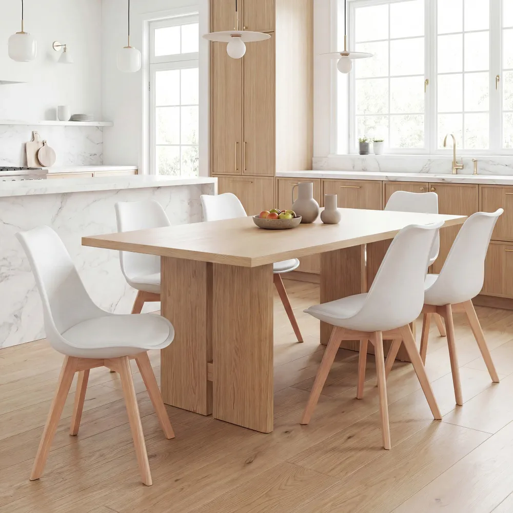 Ensemble de 6 chaises de salle à manger en bois d'hévé avec coussin en cuir PU pour salon, chambre Aosom