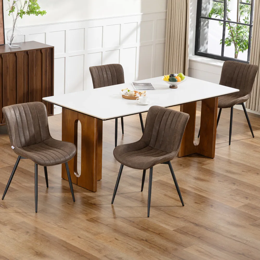 Ensemble de 4 chaises de salle à manger, rembourrées en similicuir avec dossier et pieds en acier, marron Aosom