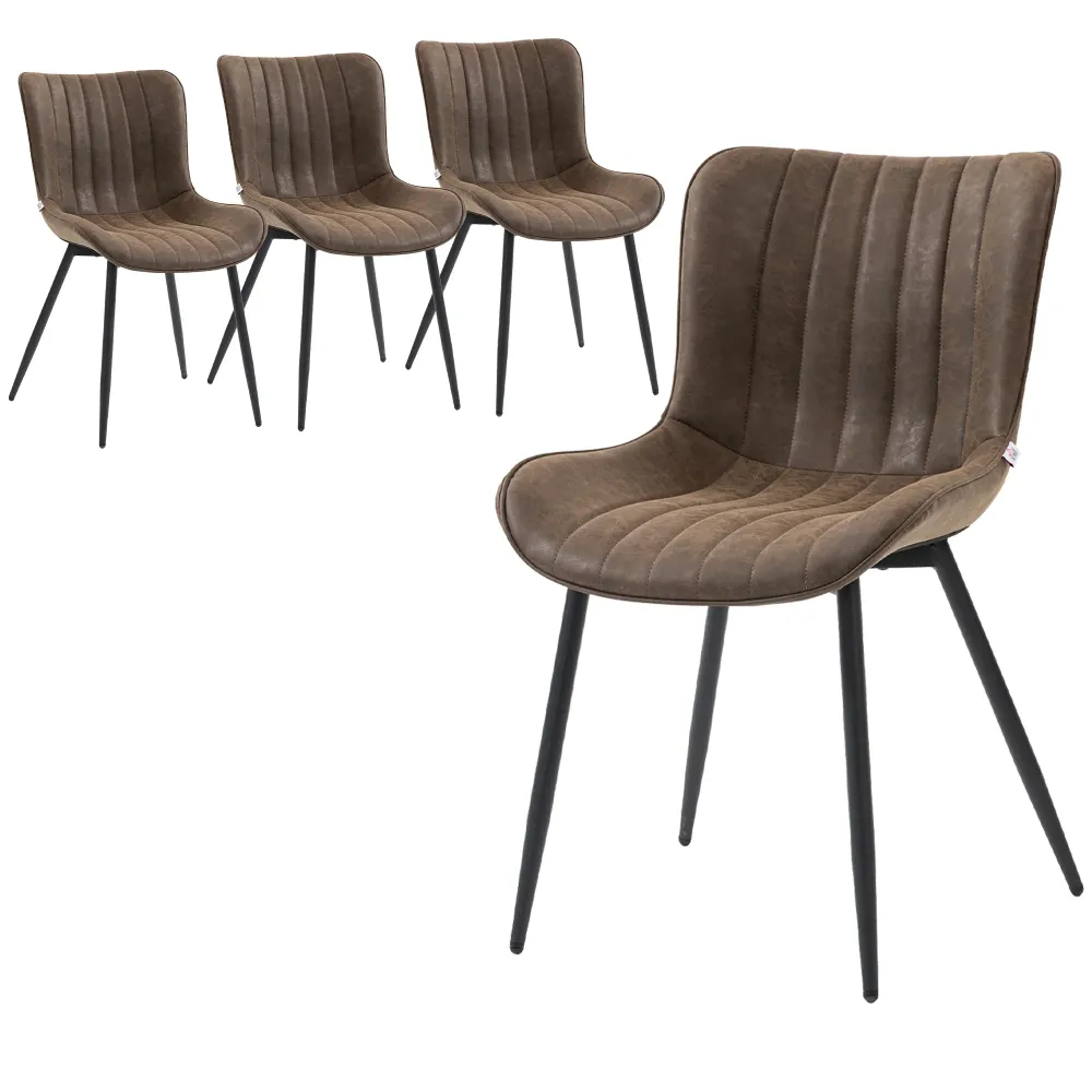 Ensemble de 4 chaises de salle à manger, rembourrées en similicuir avec dossier et pieds en acier, marron Aosom