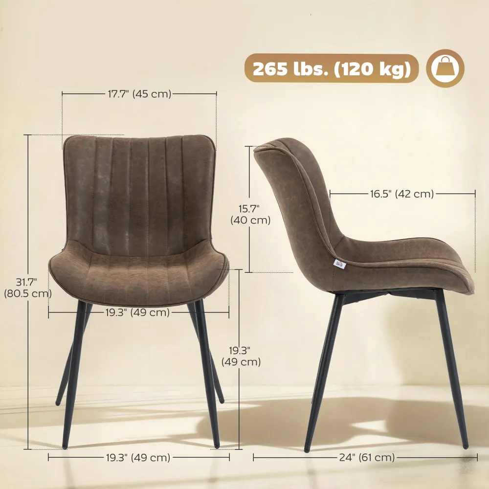 Ensemble de 4 chaises de salle à manger, rembourrées en similicuir avec dossier et pieds en acier, marron Aosom
