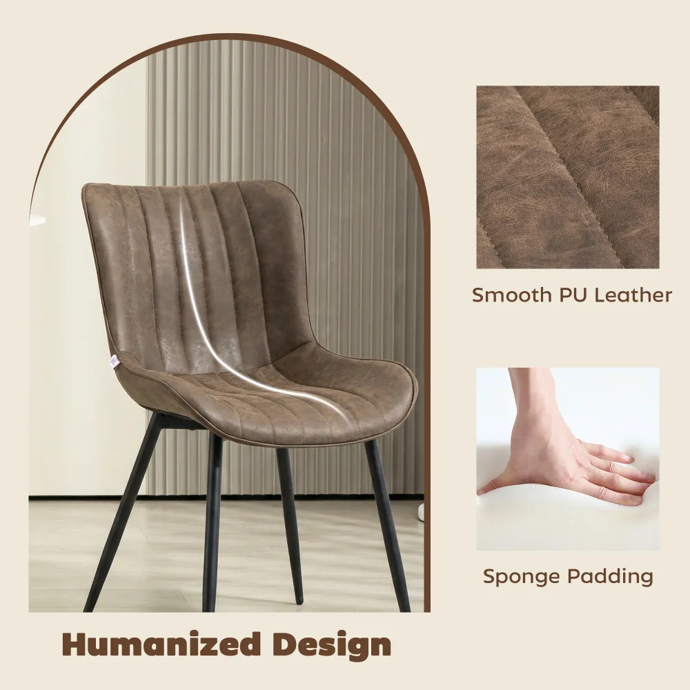 Ensemble de 4 chaises de salle à manger, rembourrées en similicuir avec dossier et pieds en acier, marron Aosom