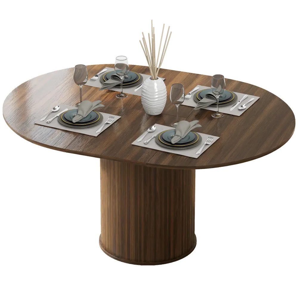 Table de cuisine extensiblepour 6 à 8 personnes style ferme, avec pied central et finition noyer. Aosom