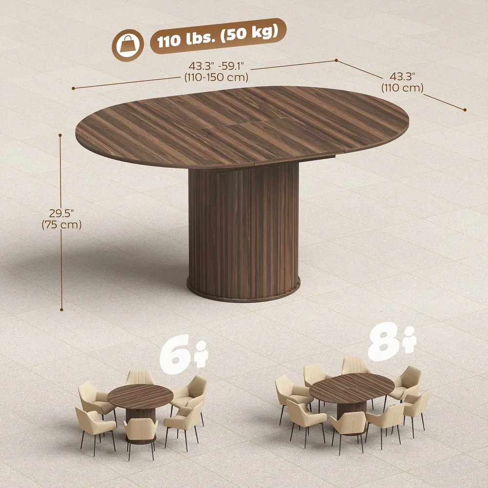Table de cuisine extensiblepour 6 à 8 personnes style ferme, avec pied central et finition noyer. Aosom