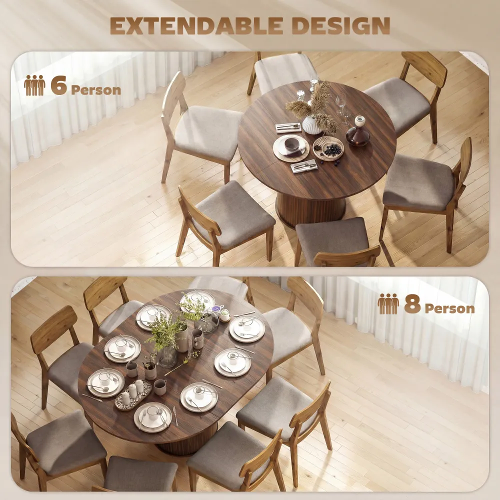 Table de cuisine extensiblepour 6 à 8 personnes style ferme, avec pied central et finition noyer. Aosom