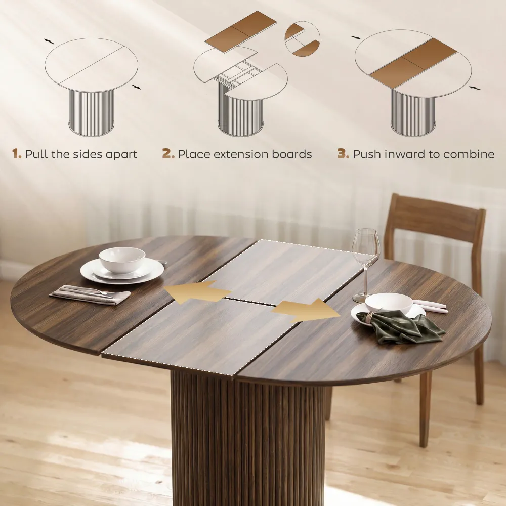 Table de cuisine extensiblepour 6 à 8 personnes style ferme, avec pied central et finition noyer. Aosom