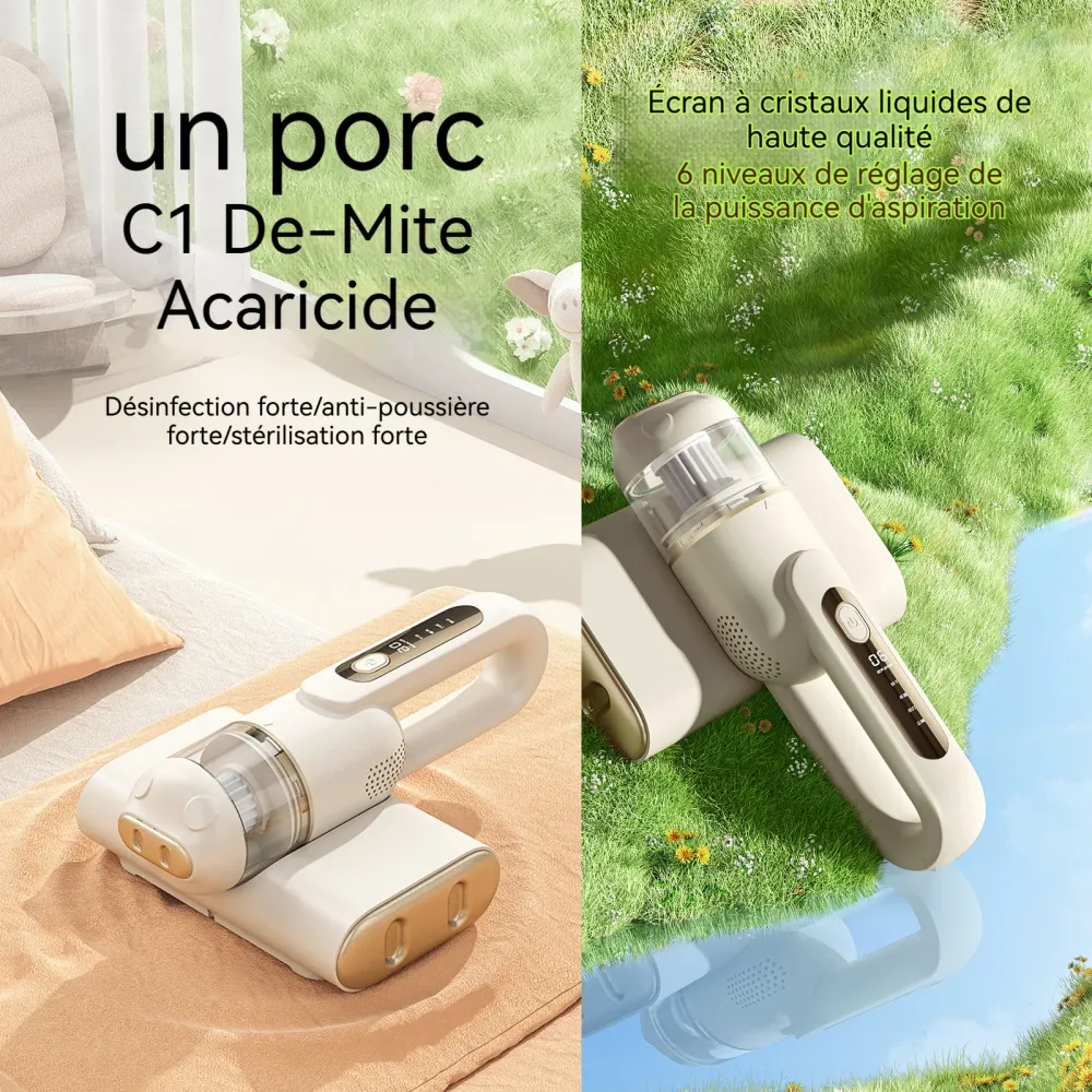 Aspirateur anti acariens 10kpa LCD écran 6 niveaux de réglage 5 éléments filtrants aspirateur à main avec 300ml boîte à po...