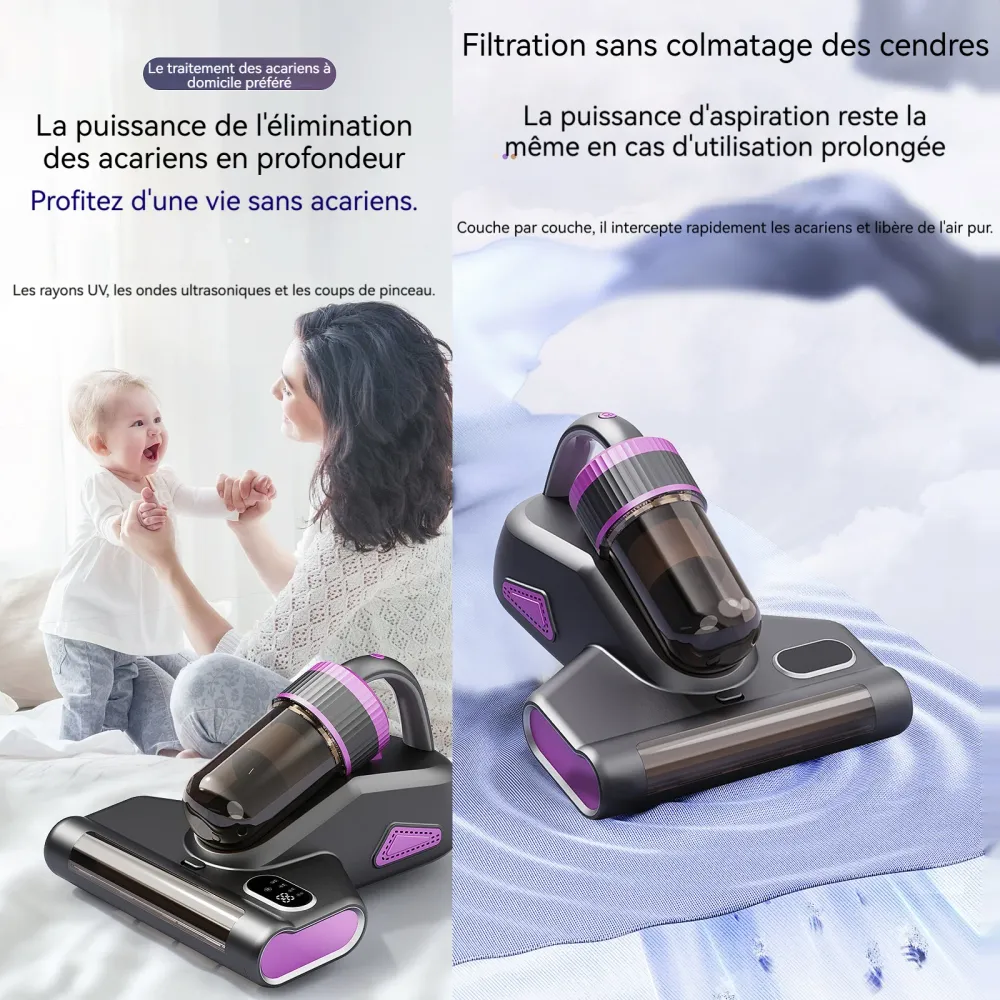 Aspirateur anti acariens 15000pa 2000mah LED écran aspirateur à main avec 320ml boîte à poussière aspirateur matelas anti...