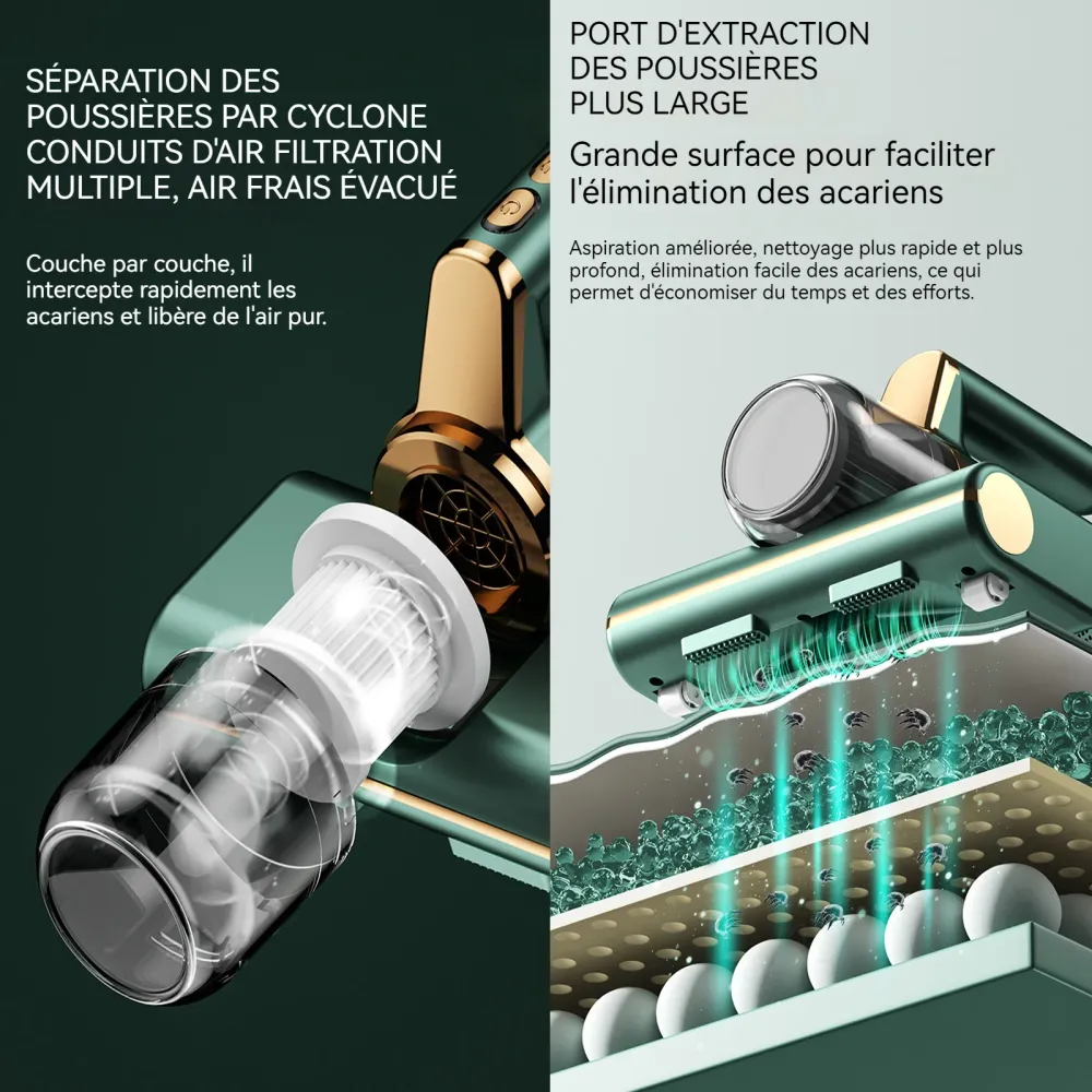 Aspirateur anti acariens 2 vitesses de réglage Forte puissance d'aspiration Durée de vie de la batterie longue durée Corps...