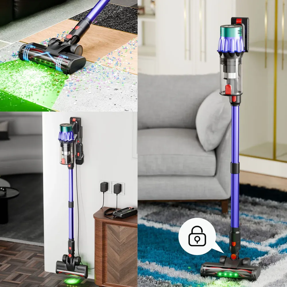 Aspirateur Balai sans Fil 550w 35kpa1.2L 3 vitesses Haute puissance Pour les sols durs et moquette Aspirateur à main pour...