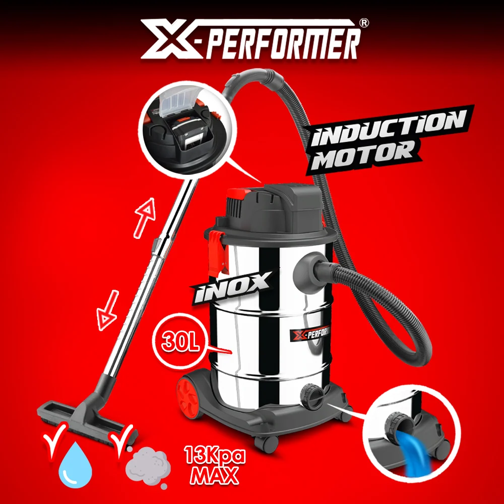 Aspirateur eau et poussières sans fil 20V – cuve inox 30L – sans batterie – X-Performer