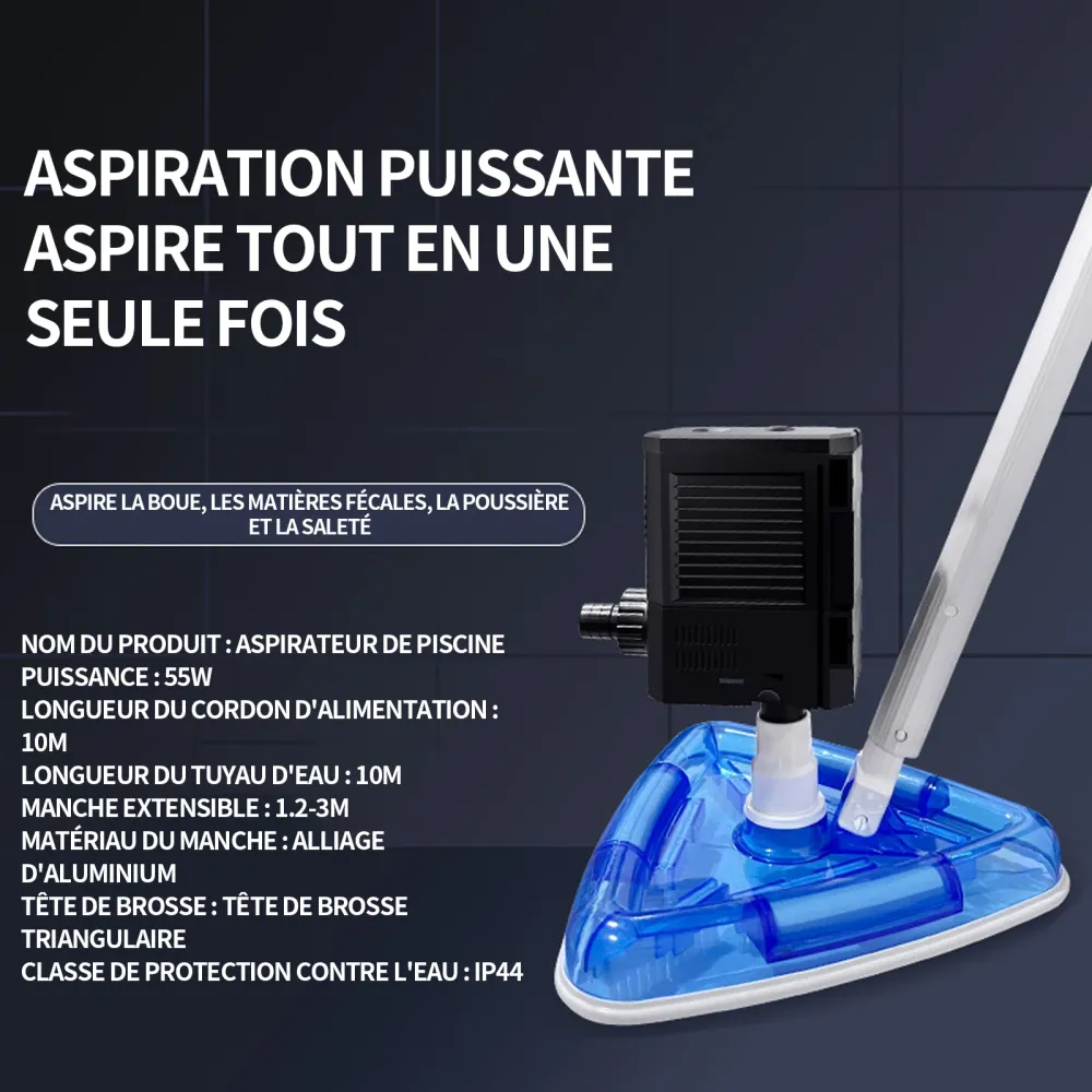 Aspirateur machine d'aspiration de piscine ligne 55w 10m + tuyau d'eau 10m filtre IP44 dépoussiérage tête de brosse triang...