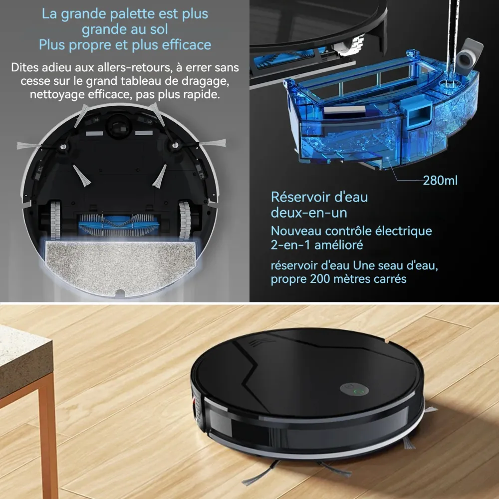 Aspirateur robot 32,5 cm 2 en 1 Contrôle par application Anti-collision intelligent Robot balayeur avec planification de t...