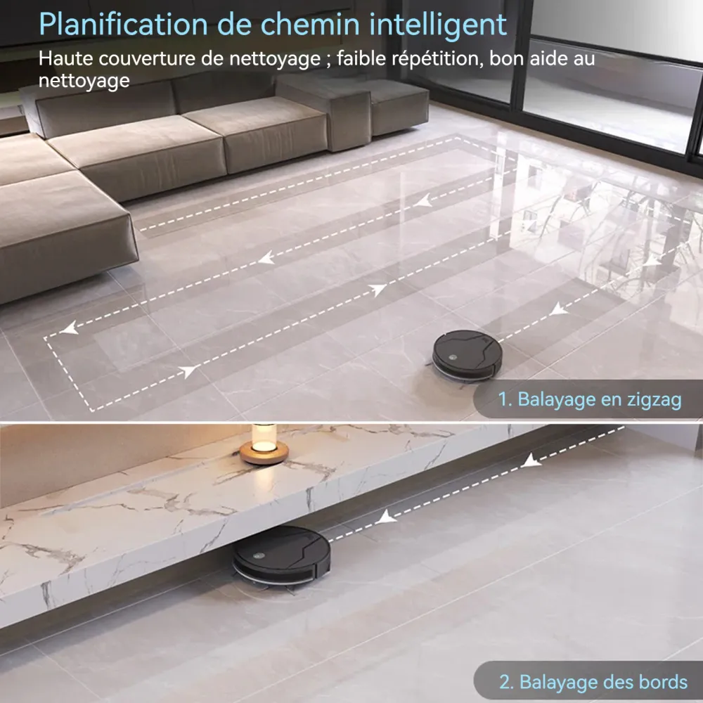 Aspirateur robot 32,5 cm 2 en 1 Contrôle par application Anti-collision intelligent Robot balayeur avec planification de t...