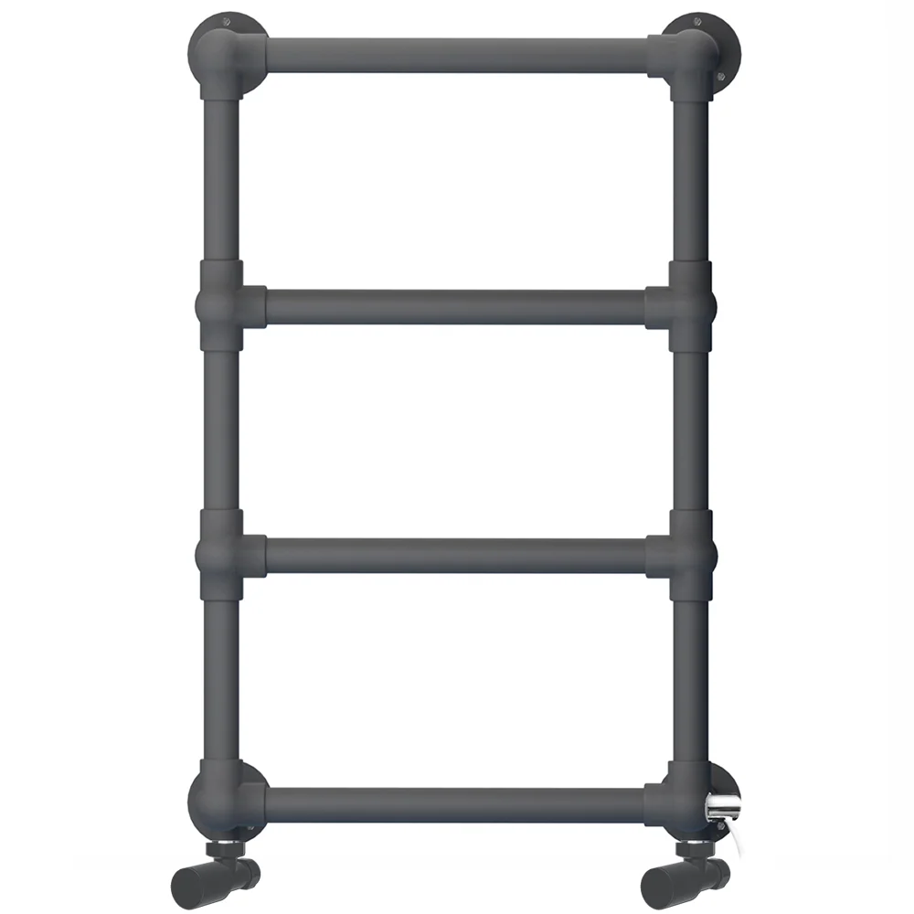 Radiateur sèche-serviettes design bi-énergie droit gris anthracite 500 x 750 mm (robinets et kit de chauffage électrique i...