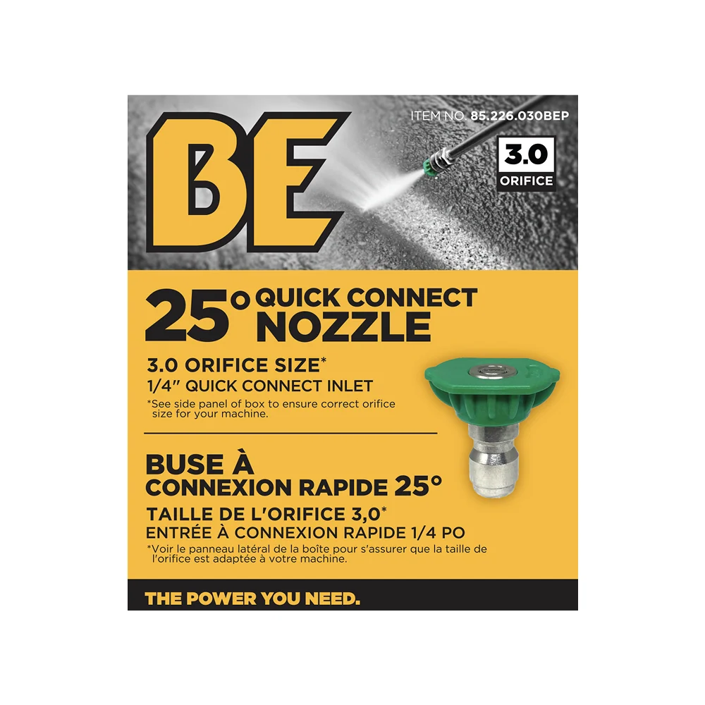 Buse de nettoyeur haute pression à connexion rapide 25° – Orifice 3,0 – Emballage prêt à la vente BE Power Equipment