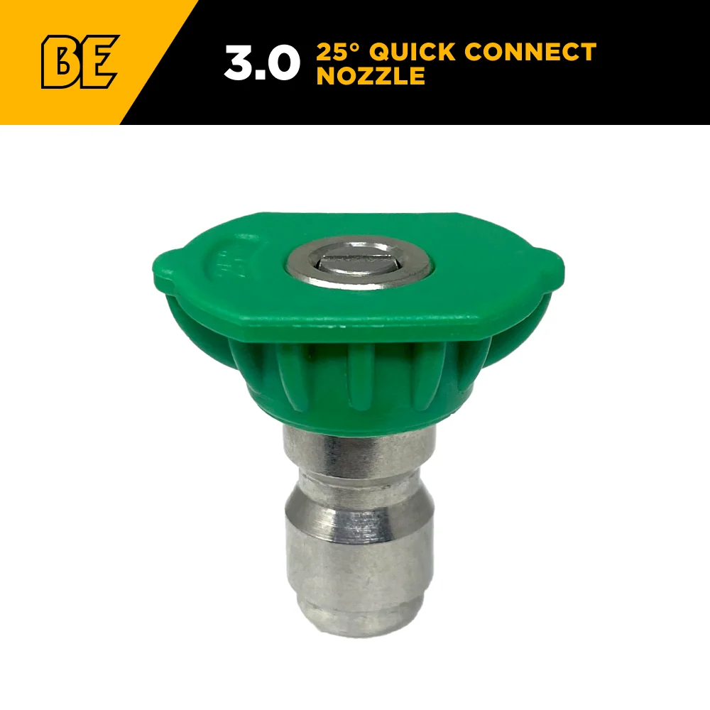 Buse verte à raccord rapide 25° pour nettoyeur haute pression - Orifice de 3,0 pouces BE Power Equipment