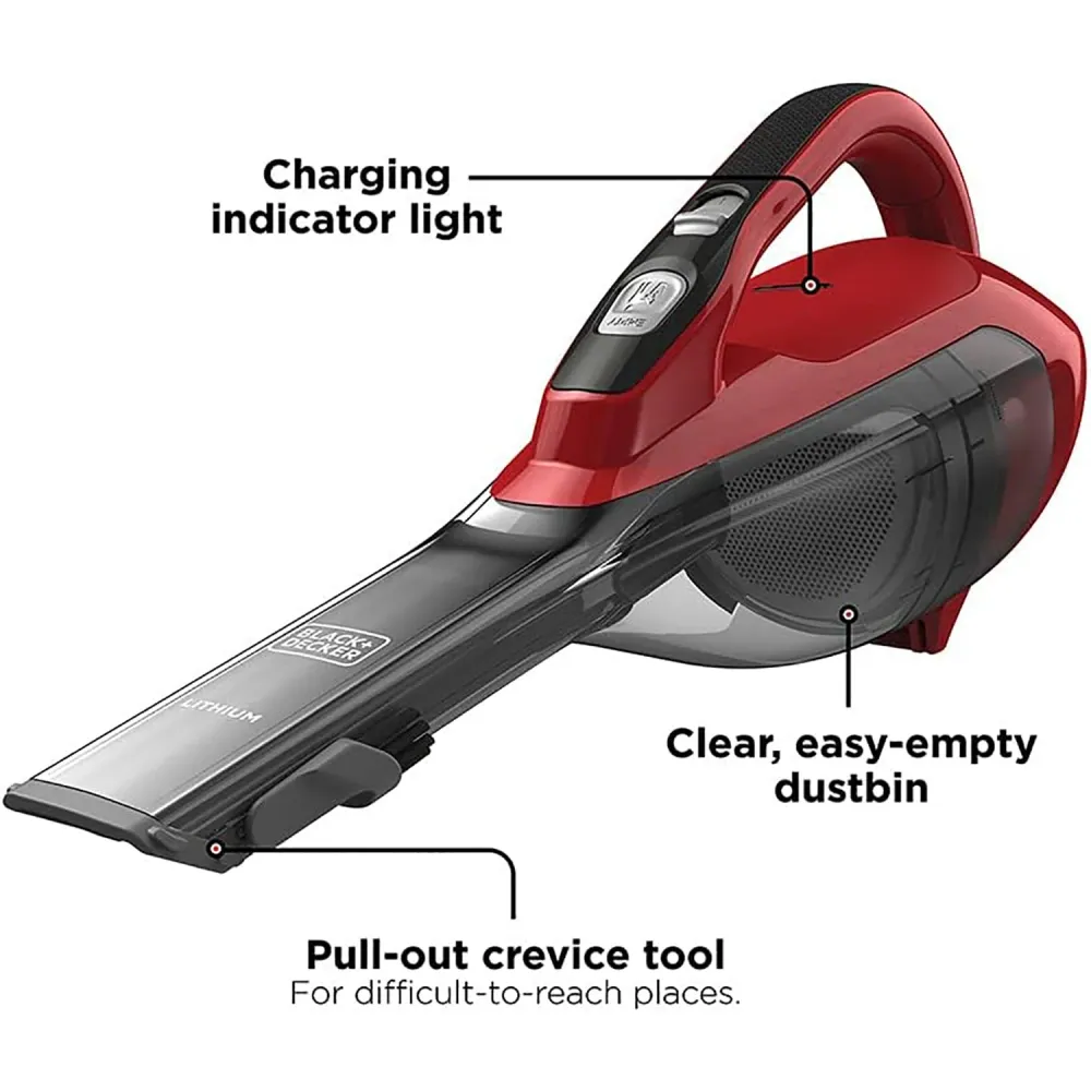 Black + Decker - Aspirateur à Main Sans-Fil Dusbuster, Réceptacle et Filtre Lavables, Rouge