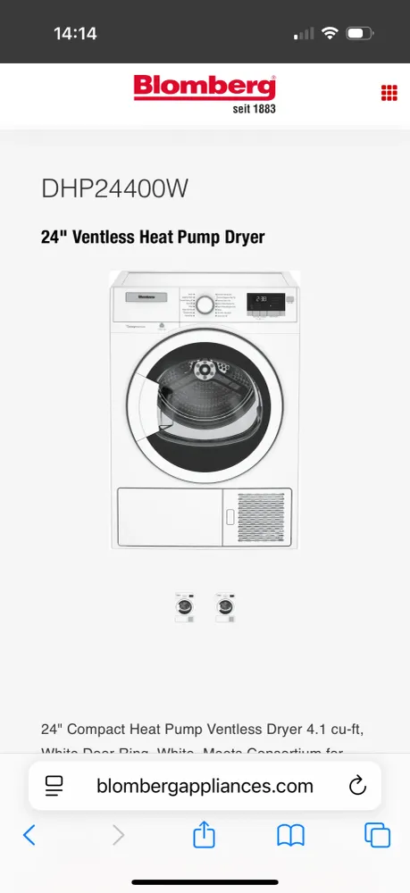 BLOMBERG Sécheuse frontale électrique de 4,1 pi cu avec cuve en acier inoxydable DHP24400W
