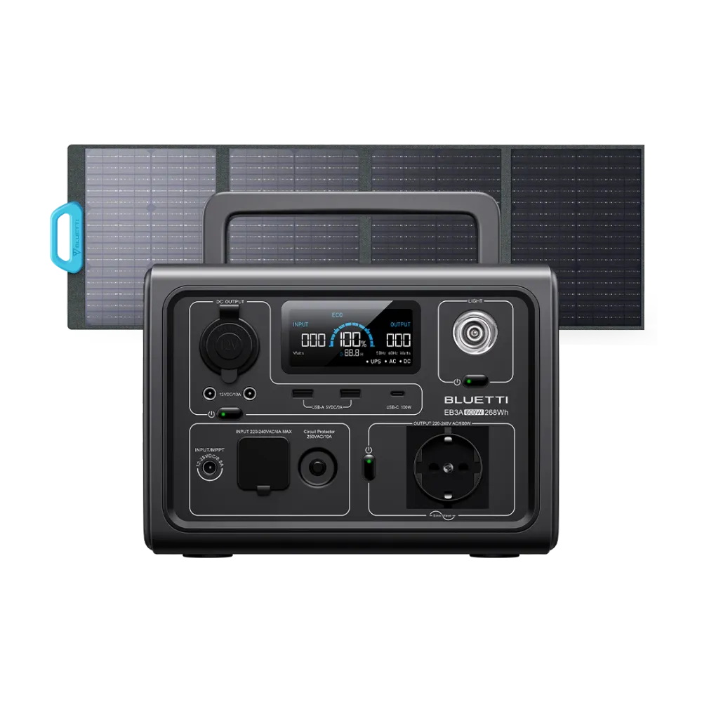 BLUETTI EB3A + PV120S | 600 W, 268 Wh, 120W Kit solaire Bluettipower-FR