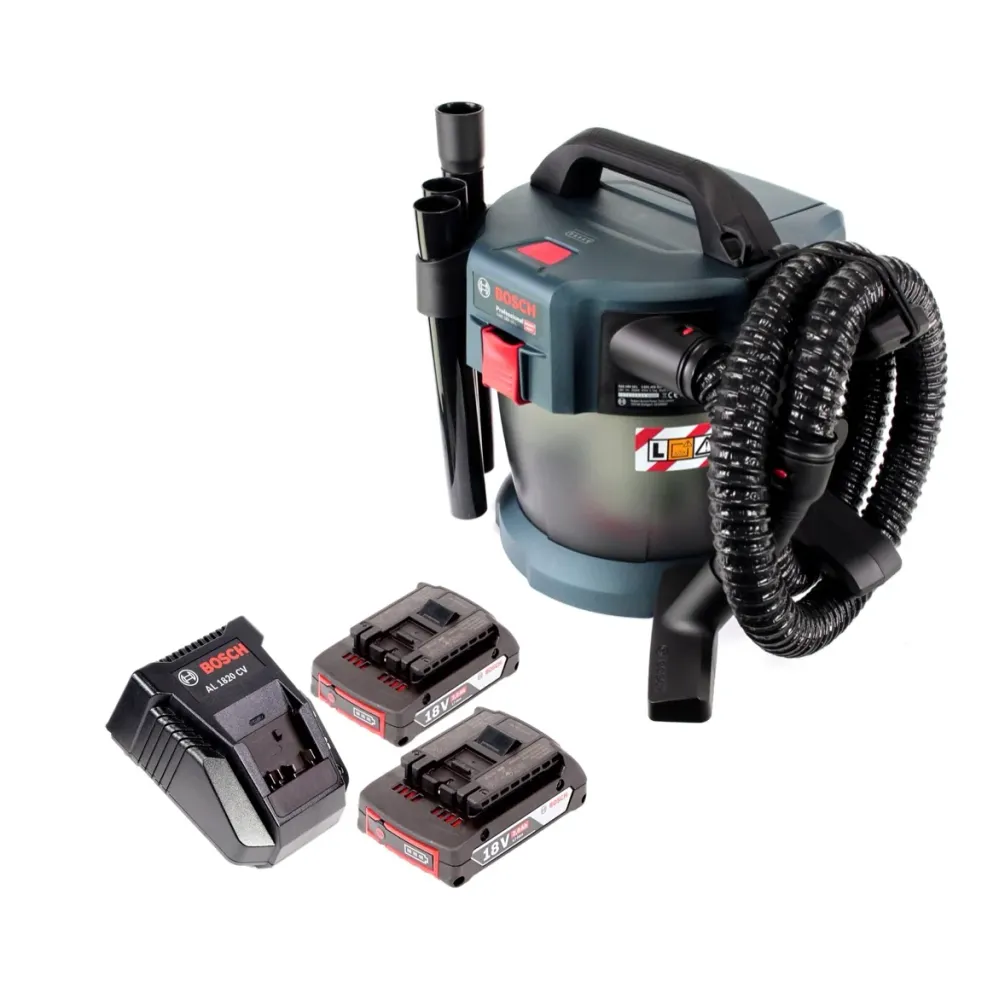 Aspirateur eau et poussière Bosch GAS 18V-10 L Professional Li-Ion + 2 batteries GBA 2,0 Ah + chargeur AL 1820 CV Bosch Pr...