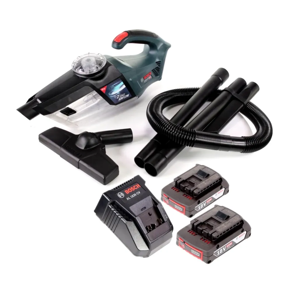 Bosch GAS 18V-1 Professional Li-Ion Aspirateur à Main sans fil + 2x Batteries GBA 2,0 Ah + Chargeur AL 1820 CV Bosch Profe...