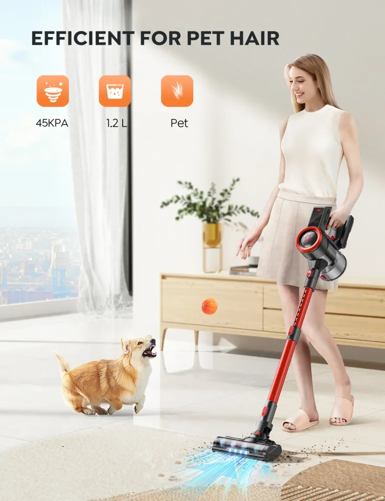 Buture JR700 Roter kabelloser Stabstaubsauger 500W 45KPA avec écran tactile intelligent