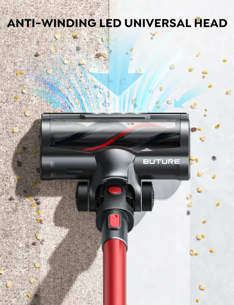 Buture JR700 Roter kabelloser Stabstaubsauger 500W 45KPA avec écran tactile intelligent