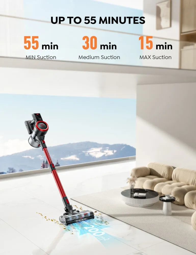 Buture JR700 Roter kabelloser Stabstaubsauger 500W 45KPA avec écran tactile intelligent