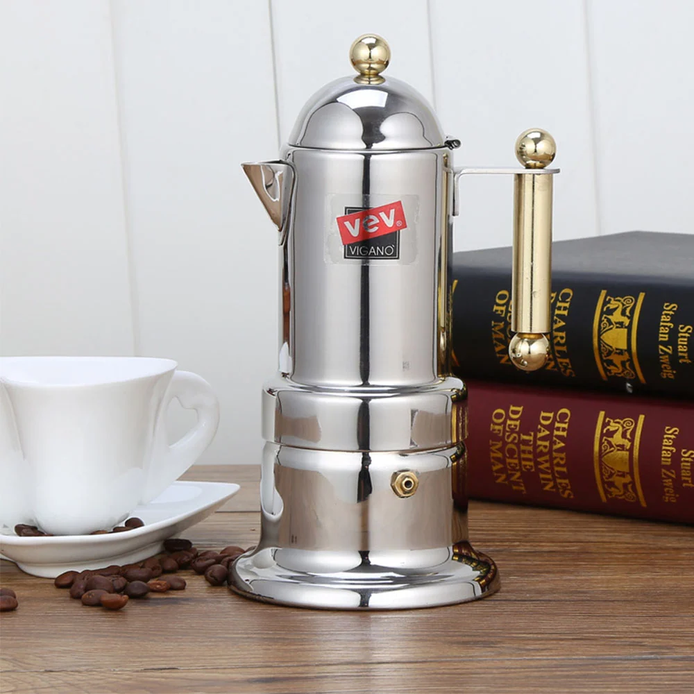 Cafetière en acier inoxydable 10*21cm Triple pression de filtration fine Facile à nettoyer Bec en forme de U Robuste et an...