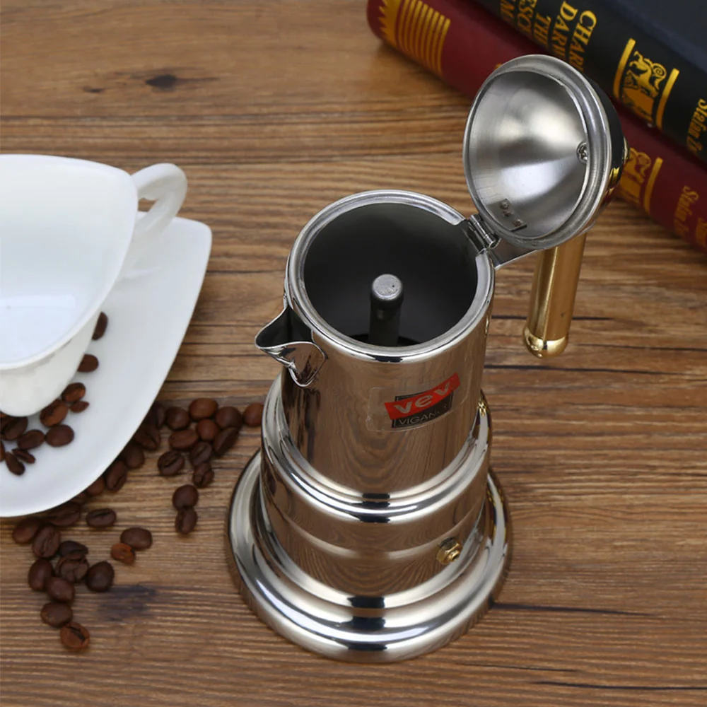 Cafetière en acier inoxydable 10*21cm Triple pression de filtration fine Facile à nettoyer Bec en forme de U Robuste et an...