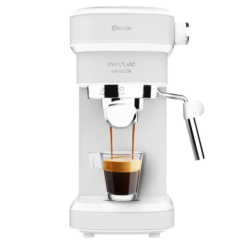 Cafetière expresso blanche Cecotec puissance rapidité et saveur pour espressos et cappuccinos