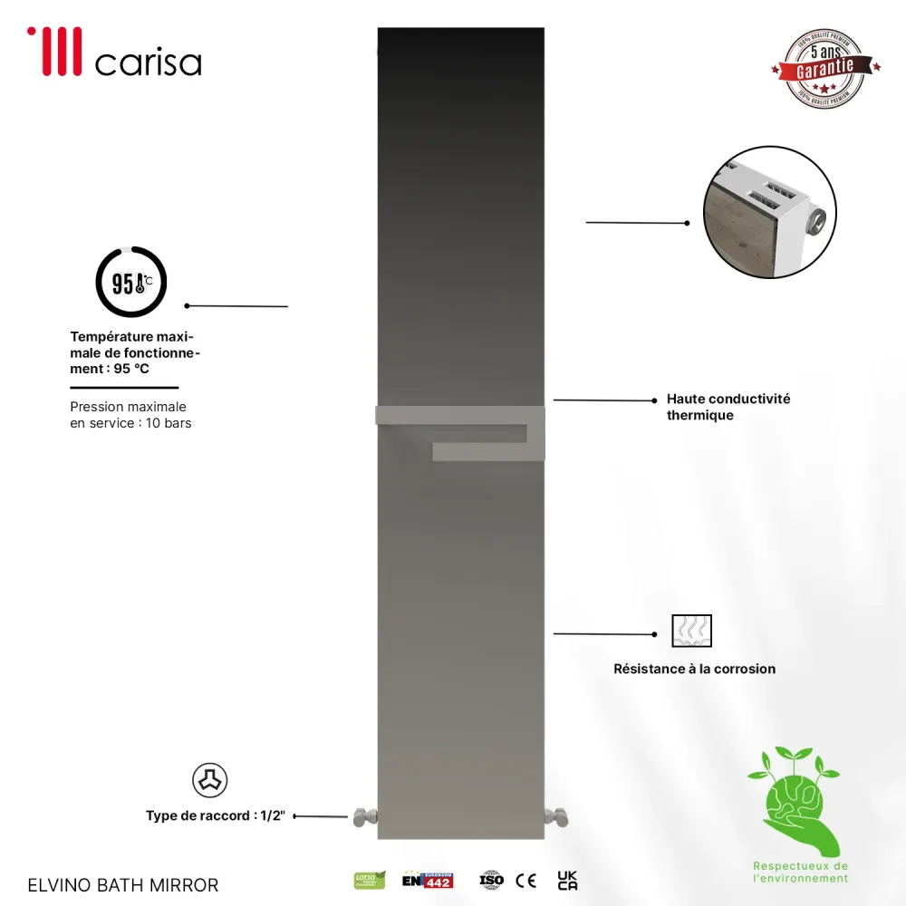 Carisa Elvino Bath Mirror Sèche-Serviettes en Aluminium Design Moderne Blanc