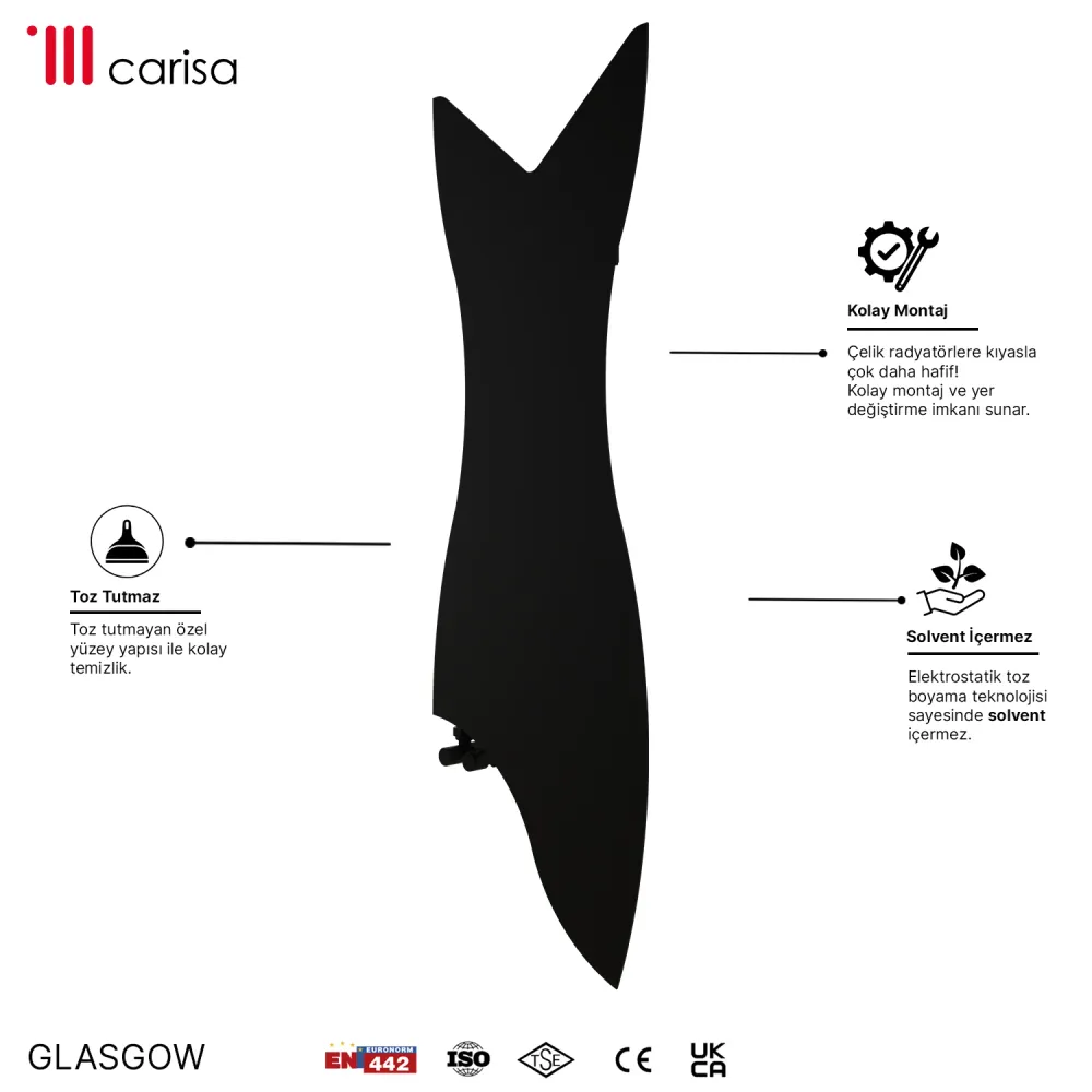 Carisa Glasgow Radiateur Design Mince en Acier Vertical Design Moderne Noir