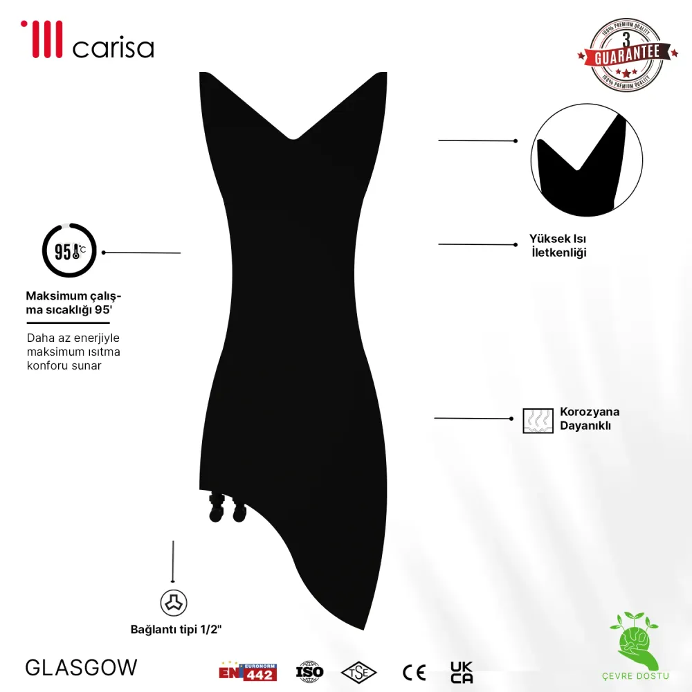Carisa Glasgow Radiateur Design Mince en Acier Vertical Design Moderne Noir