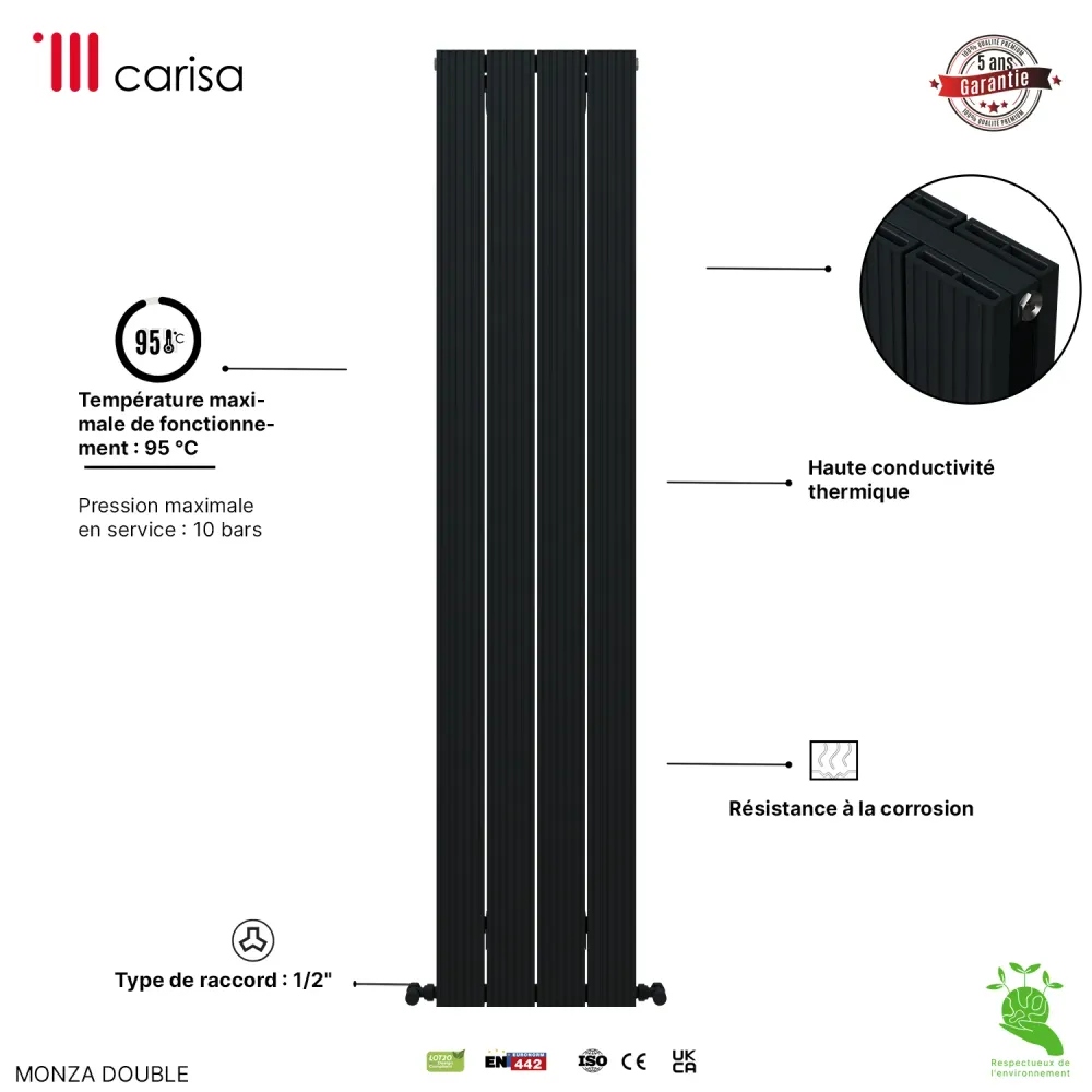 Carisa Monza Double (Reverse Side Nemo) Radiateur en Aluminium Vertical Design Moderne Gris foncé