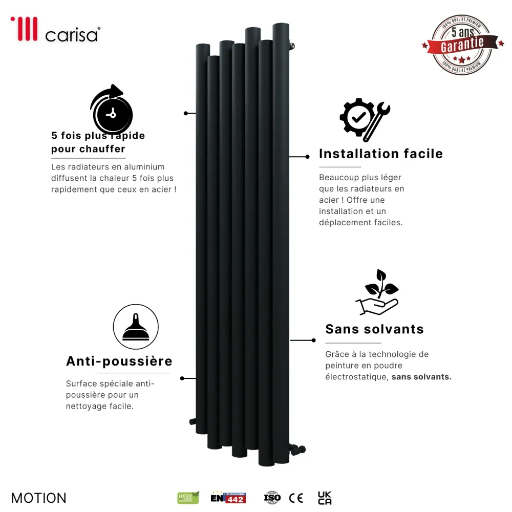 Carisa Motion Radiateur en Aluminium Horizontal Design Moderne Gris foncé