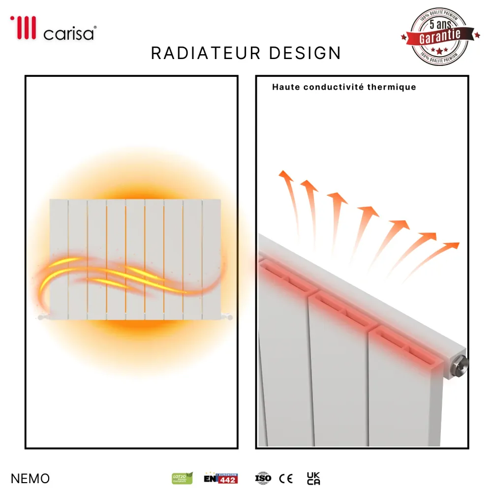 Carisa Nemo Double Radiateur en Aluminium Horizontal Design Moderne Anodisé Poli