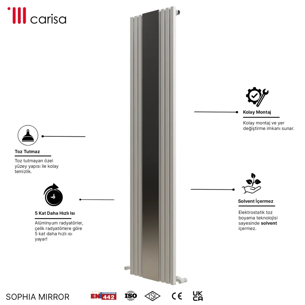 Carisa Sophia Mirror Radiateur en Aluminium Vertical Design Moderne Blanc